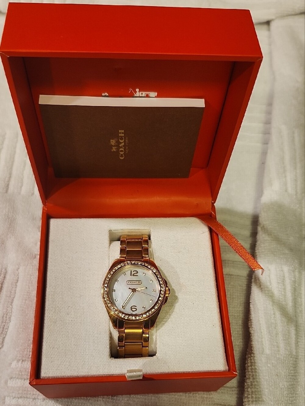 COACH Gold-Tone Crystal Bezel Woman 's Watch with White Dial - Picture 9 of 9